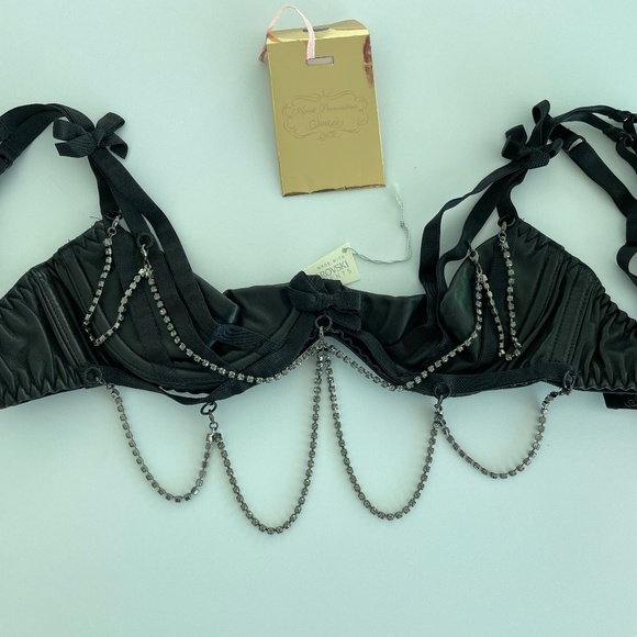 Agent Provocateur Soiree Black Leather Swarovski Cosima Bra Corset Panty Vintage - Picture 7 of 15
